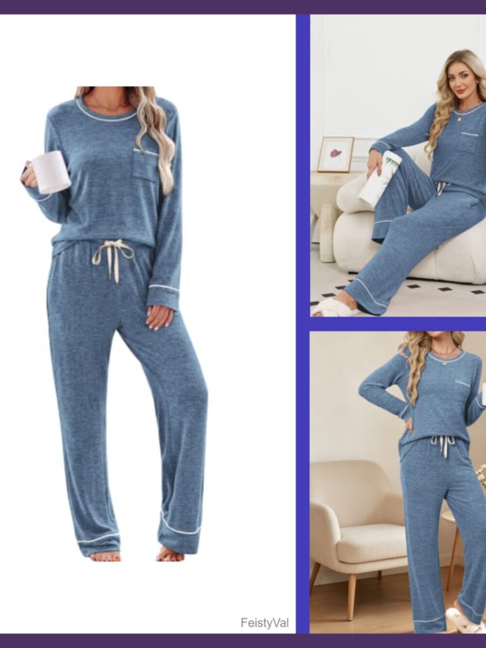 Women's Soft Two Piece Pajama Set Long Sleeve Wide Leg Lounge PJs